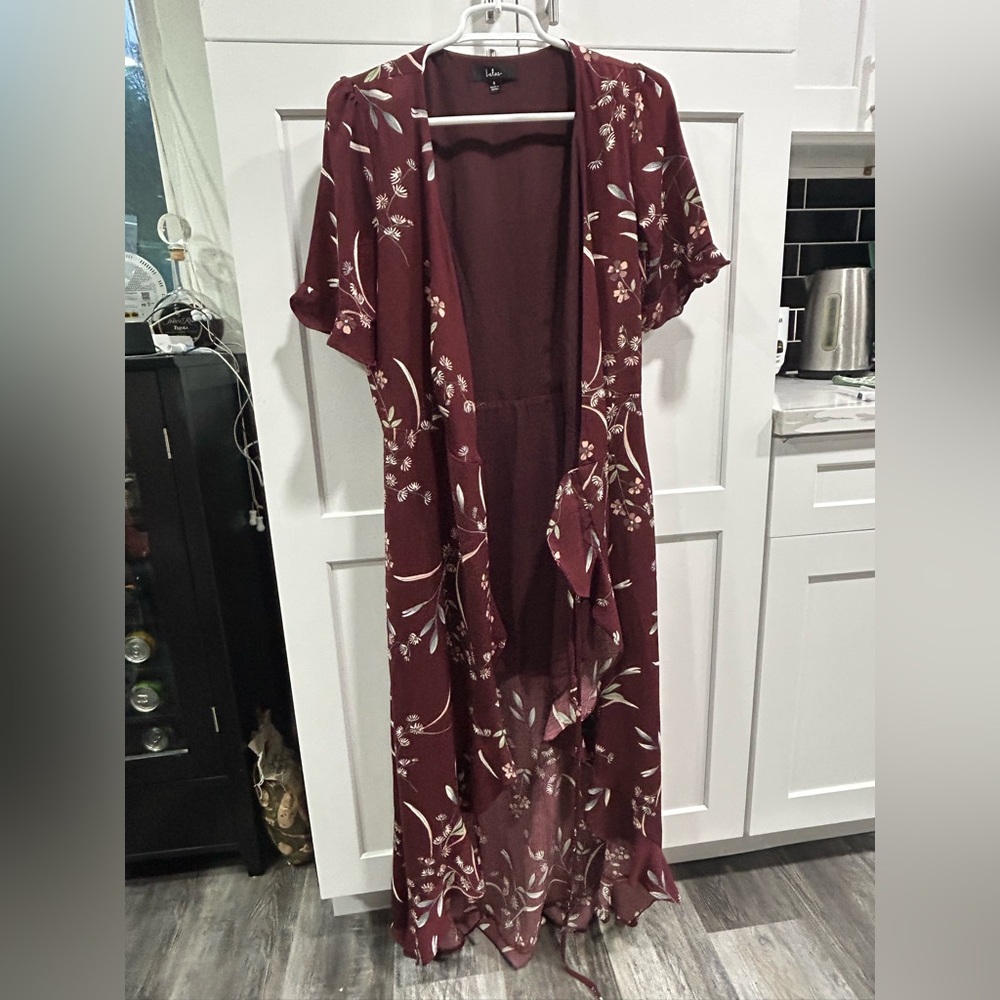Lulu's Burgundy Floral Maxi Dress - Wrap dress